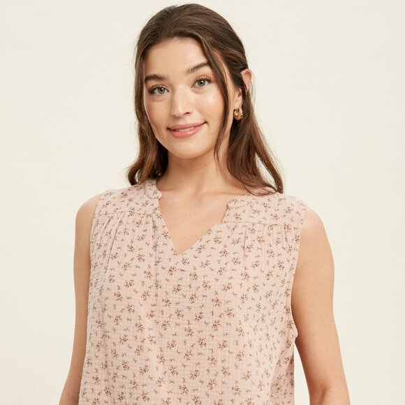 Boutique Tops - Just In! Sleeveless Floral Tan Cotton Blouse-NWT Sz S-L